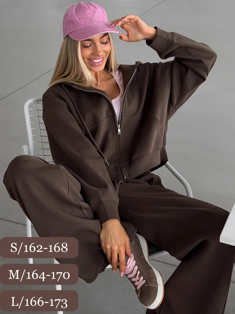 Autumn Women's Tracksuit with Zipper and Trousers Gary Casual Two Piece Set Women Casual Yellow Pant Sports Suit with A Hood Quick Pick Grocers